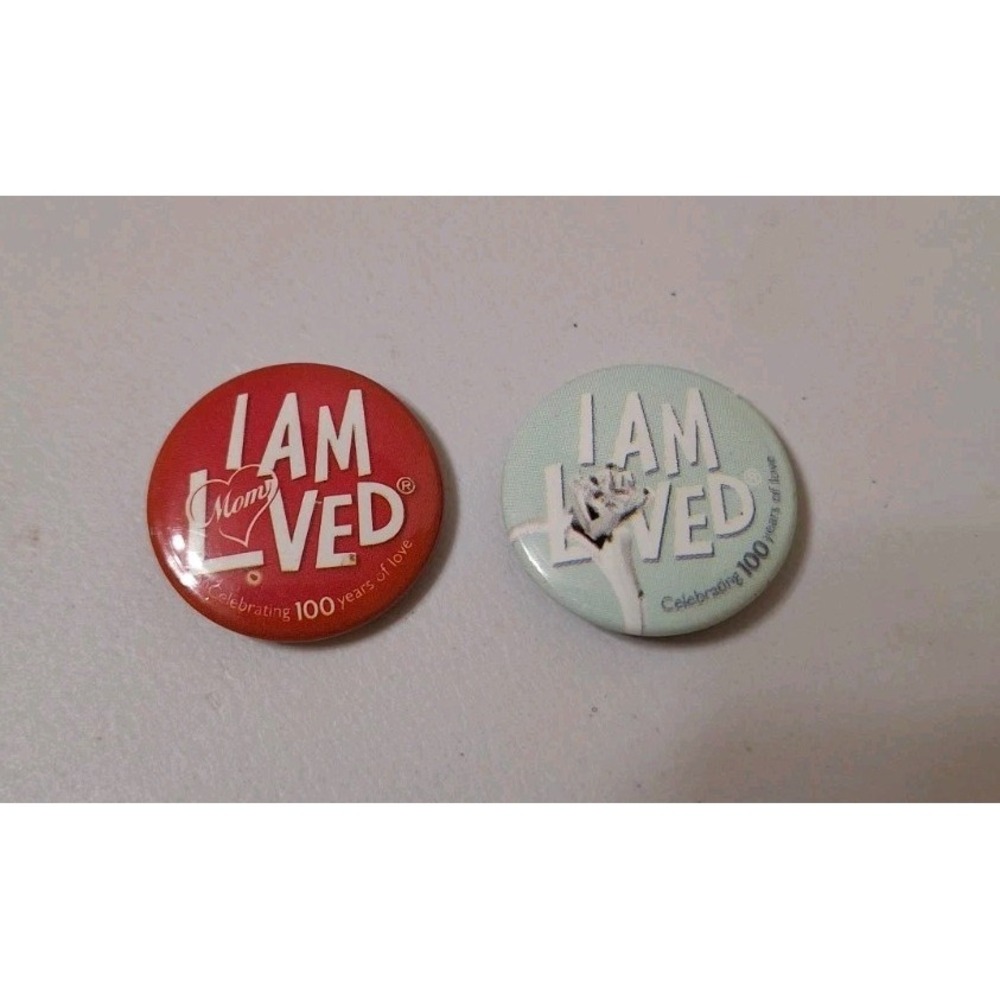 Lot of 2 I Am Loved Helzberg Diamonds Small 1" Button Pinback  Badge Collectible